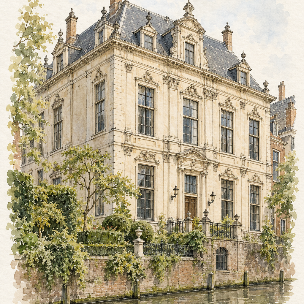 Paushuize in Soft Watercolour, Utrecht vertical ink and watercolour artwork