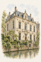 Paushuize in Soft Watercolour, Utrecht vertical ink and watercolour artwork