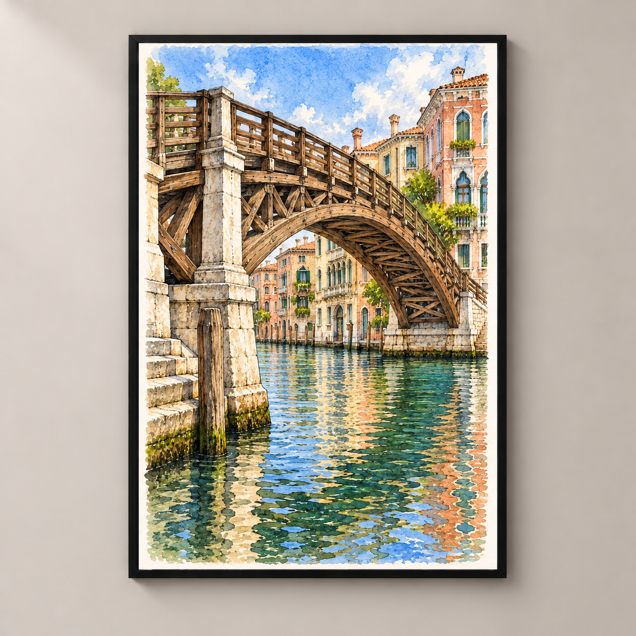 Accademia Bridge over the Grand Canal – poster standalone mockup on beige wall