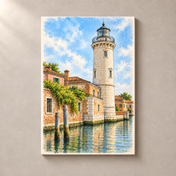 Murano Lighthouse by the Lagoon – canvas standalone mockup on beige wall