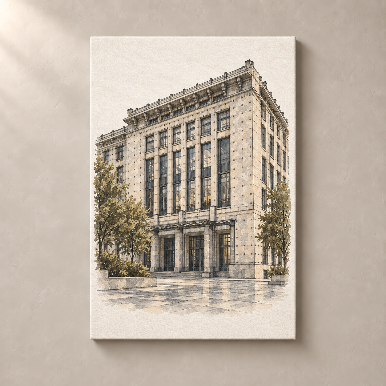 Austrian Postal Savings Bank in Watercolour, frameless canvas standalone mockup