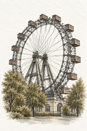 Wiener Riesenrad in Watercolour, Vienna vertical ink and watercolour artwork
