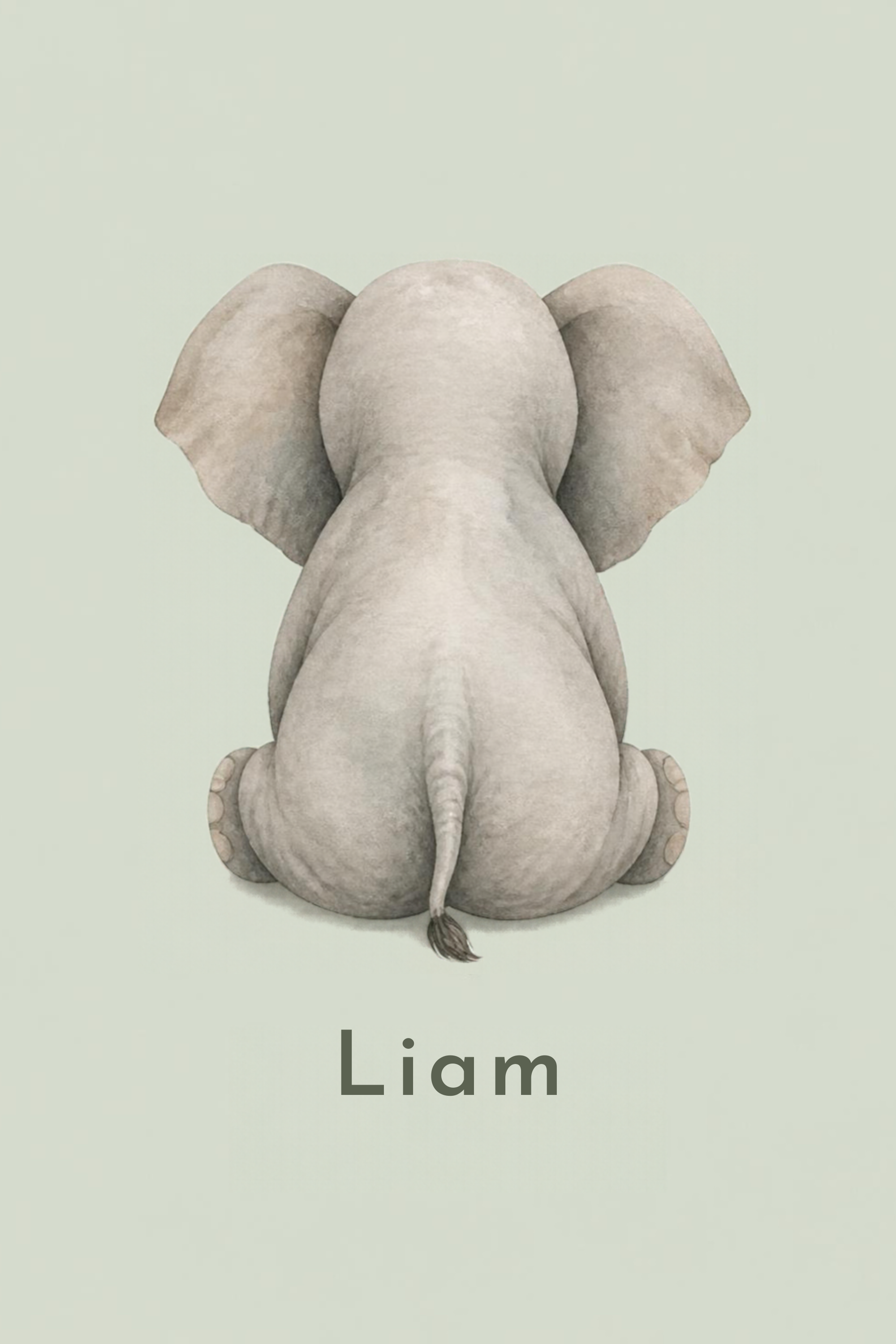 Gentle Elephant personalised artwork, example name Liam