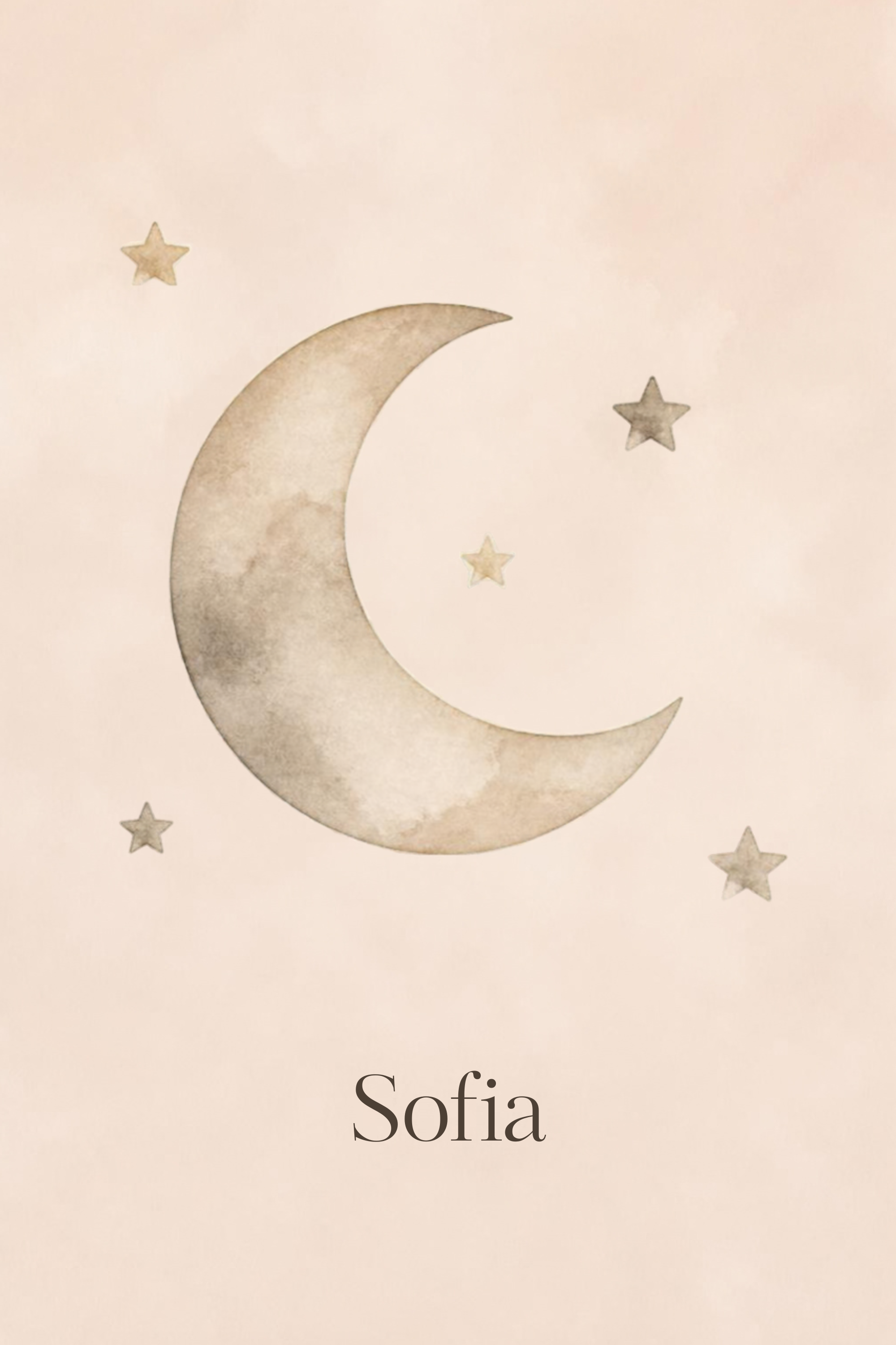 Moon and Stars personalised artwork, example name Sofia