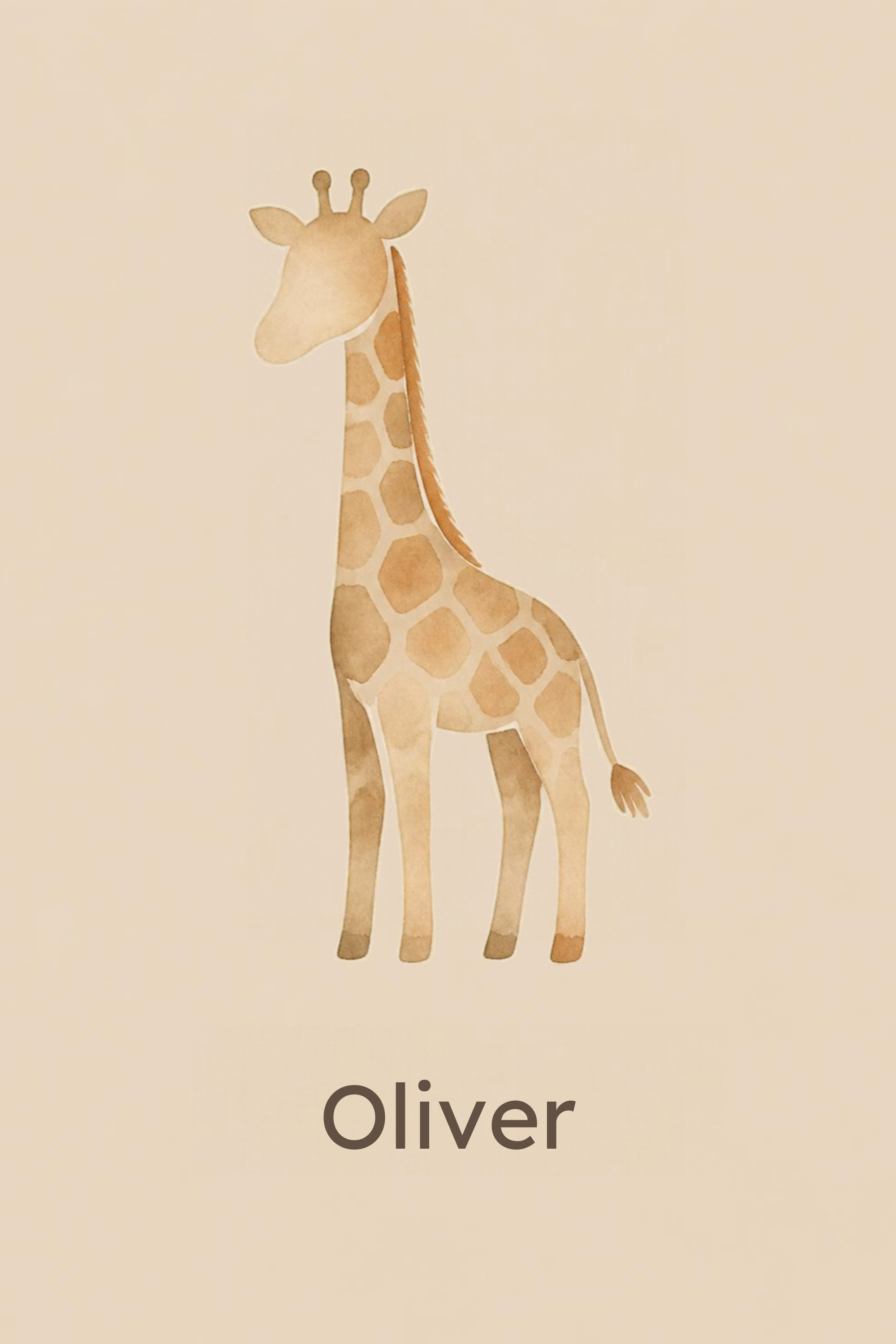 Little Giraffe personalised artwork, example name Oliver