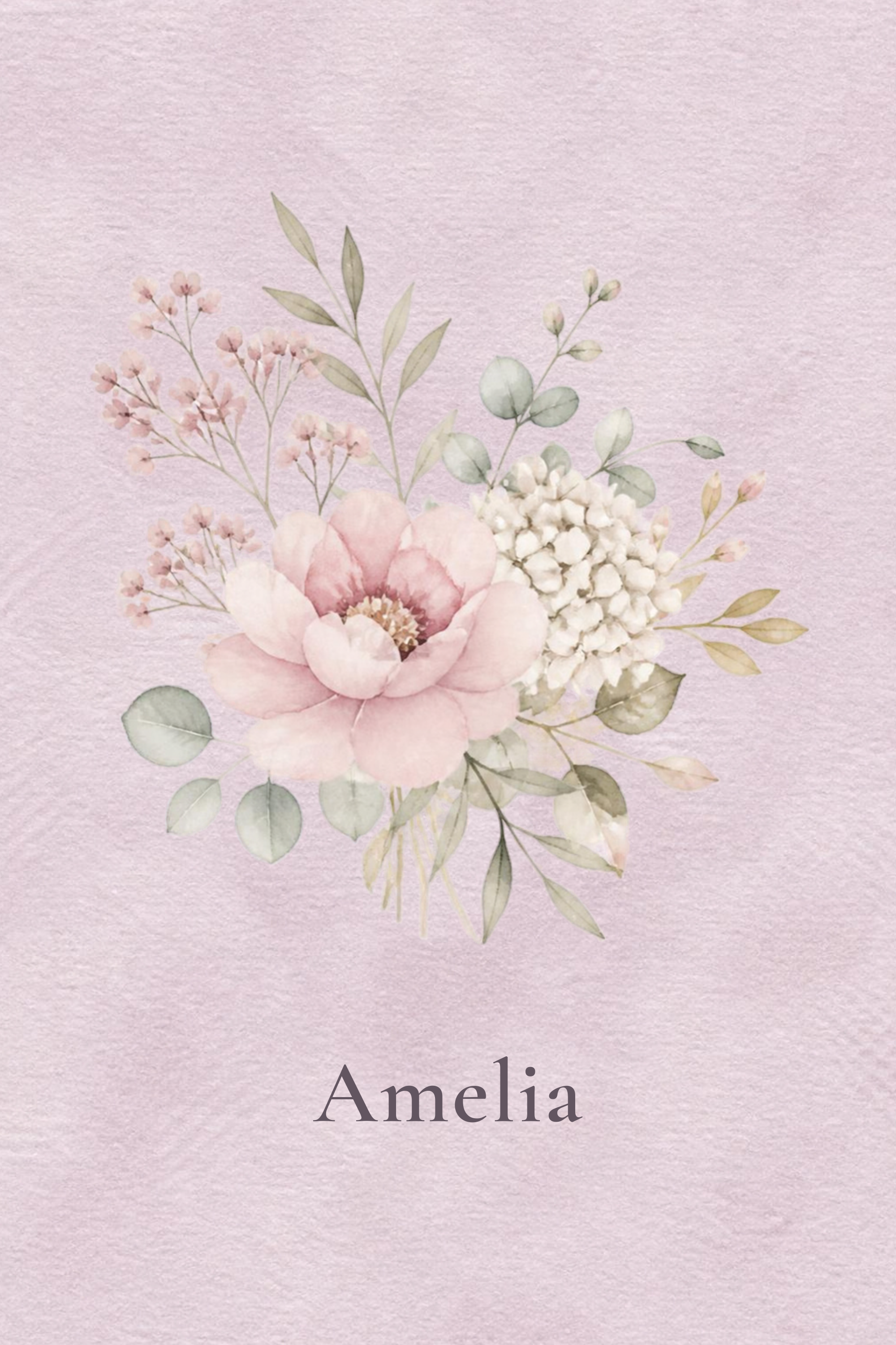 Wildflower Bouquet personalised artwork, example name Amelia