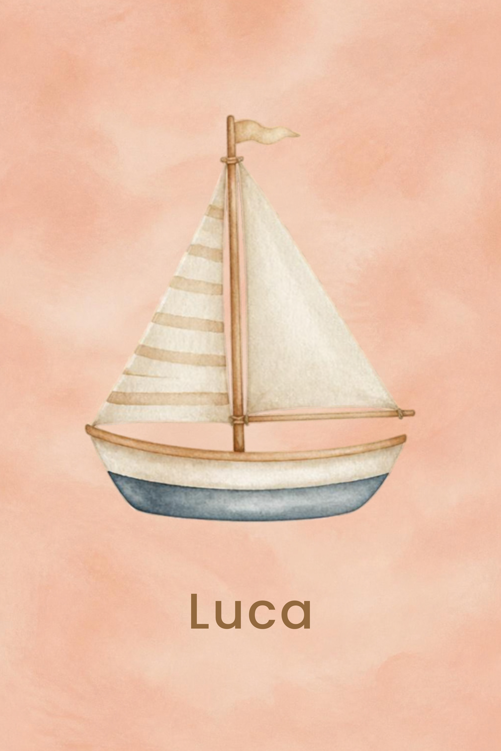 Little Sailboat personalised artwork, example name Luca