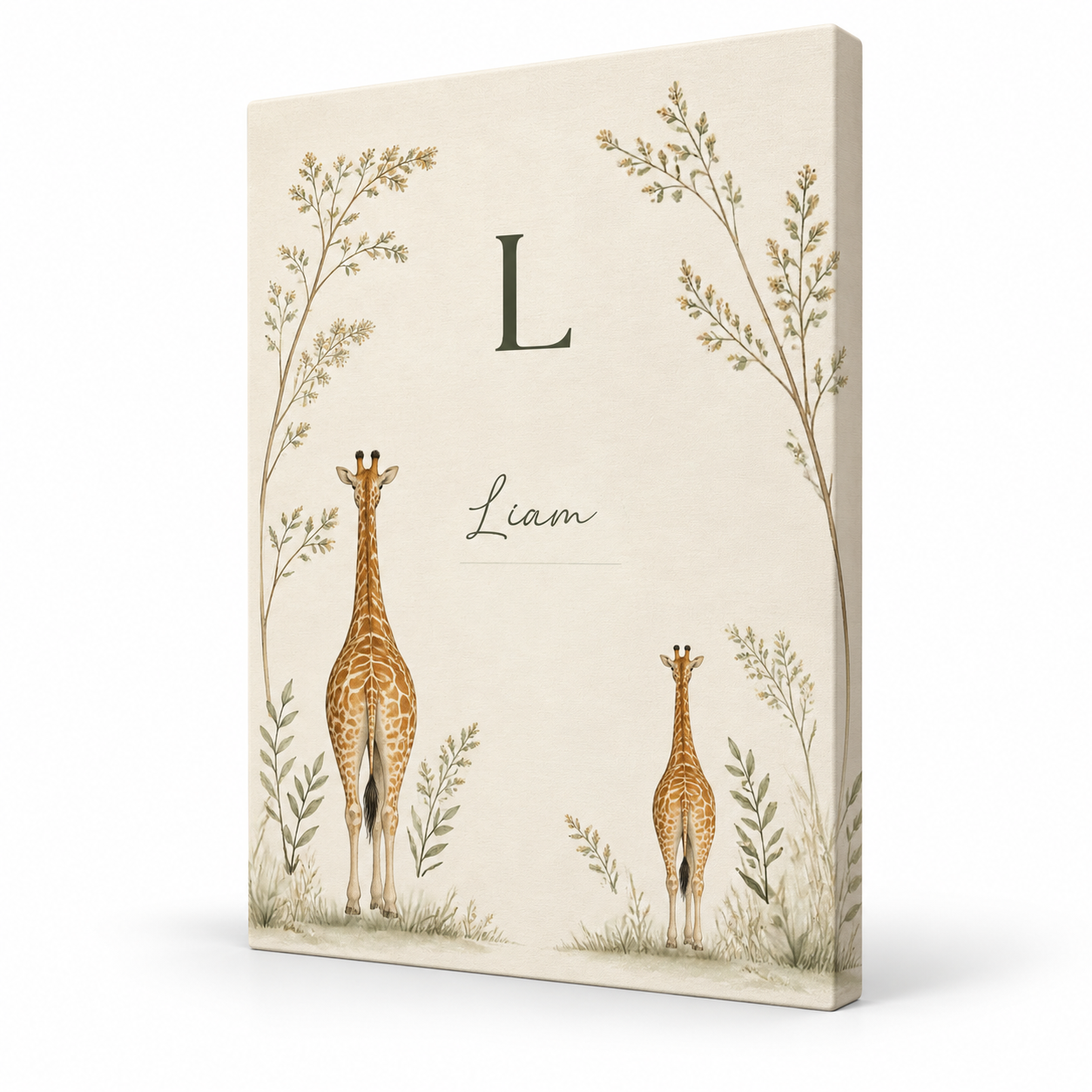 Safari Initial Garden personalised canvas standalone product view with example name Liam