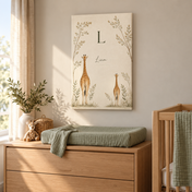 Safari Initial Garden personalised canvas in a child's bedroom with example name Liam