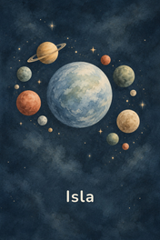 Quiet Cosmic Adventure personalised artwork with example name Isla