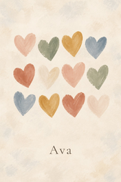 Hearts in Soft Colour personalised artwork with example name Ava