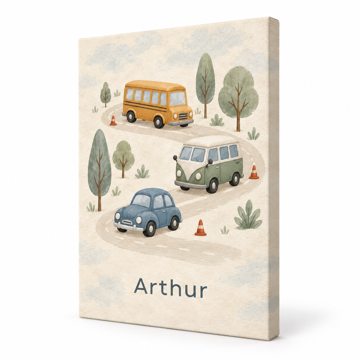 Little Town Traffic personalised canvas, standalone product view, example name Arthur