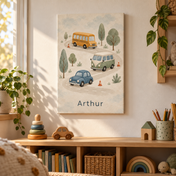 Little Town Traffic personalised canvas, in a child's bedroom, example name Arthur