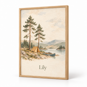Forest Camping Weekend personalised poster, standalone product view, example name Lily