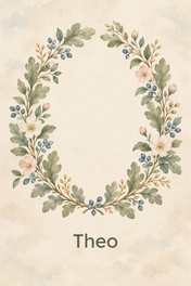 Woodland Botanical Crest personalised artwork with example name Theo