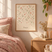 Flower Sprig Pattern personalised poster, in a child's bedroom, example name Freya