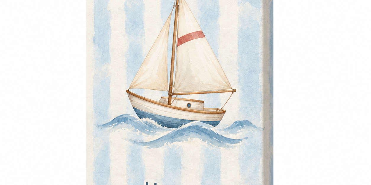 Little Sailboat Club personalised canvas, standalone product view, example name Henry