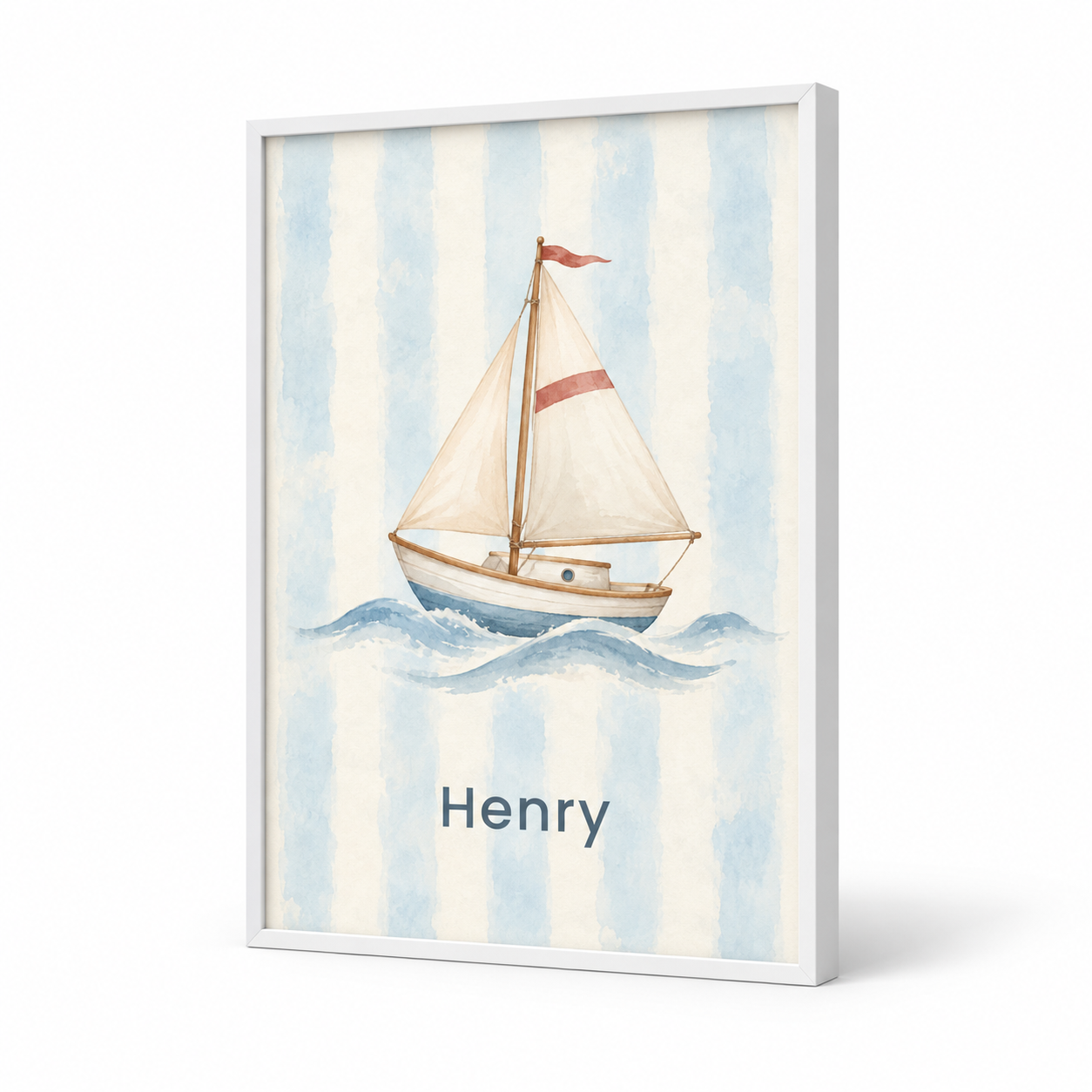Little Sailboat Club personalised poster, standalone product view, example name Henry