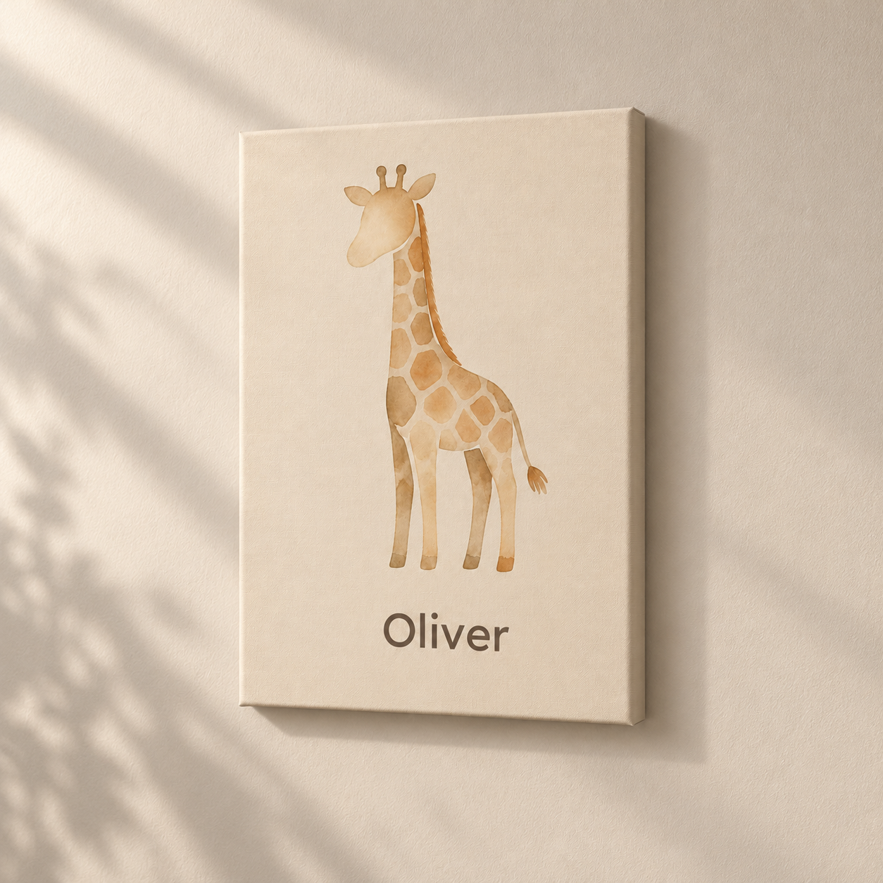 Little Giraffe canvasstand with example name Oliver
