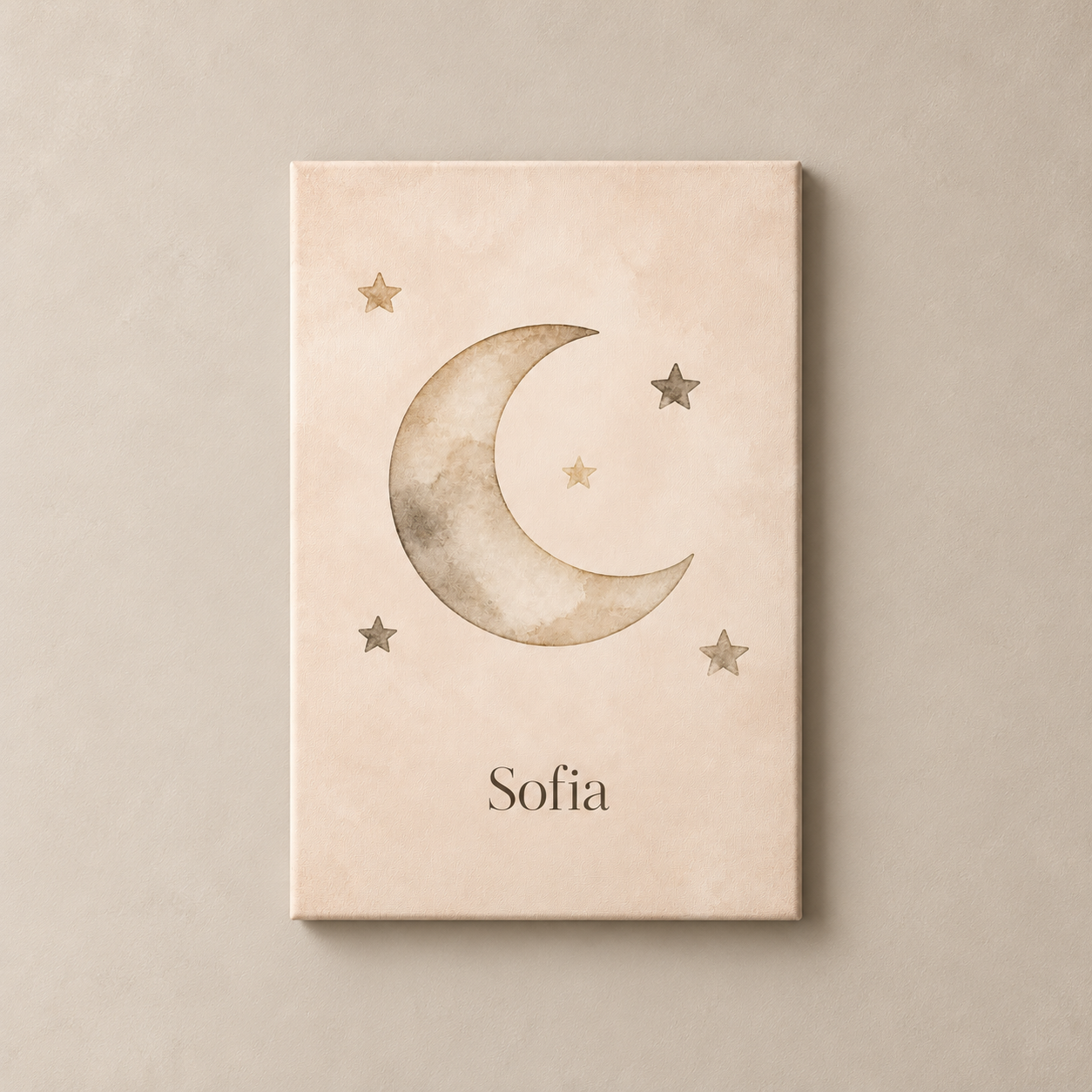 Moon and Stars canvasstand with example name Sofia