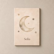 Moon and Stars canvasstand with example name Sofia