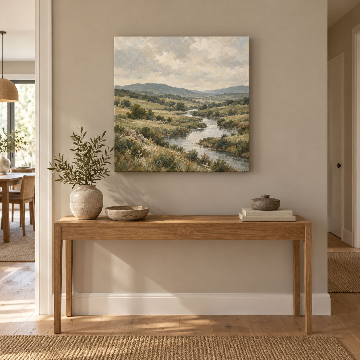 Moss Valley Drift 60 x 60 cm canvas in a European interior