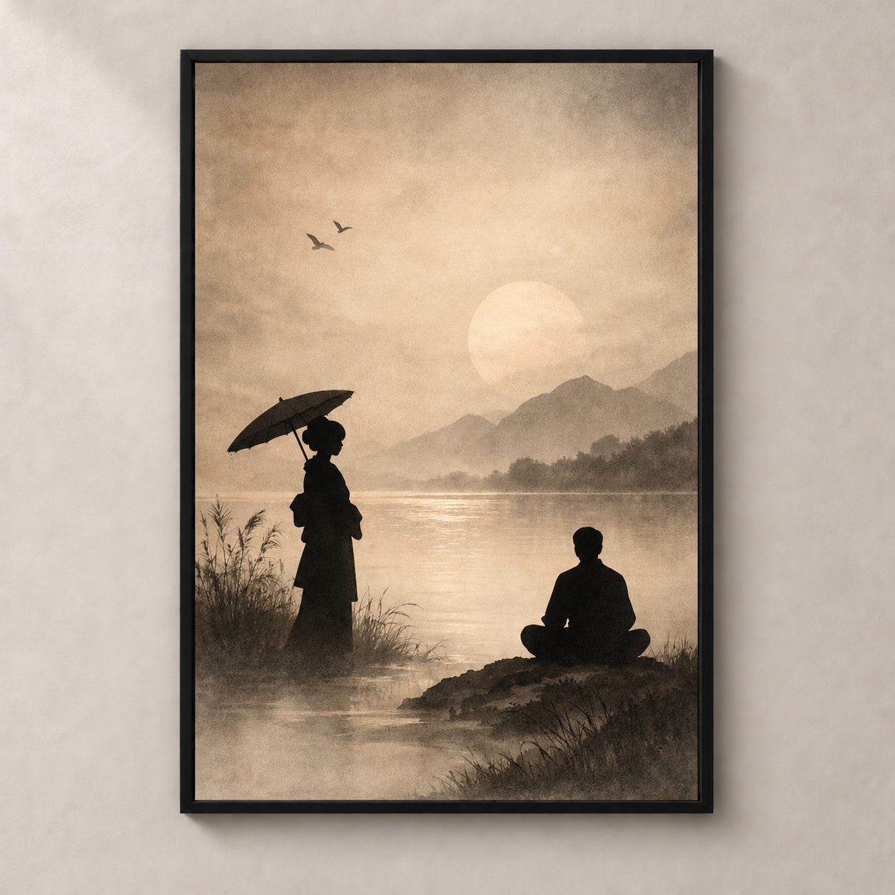 Parasol at Dawn - Poster standalone mockup with black frame
