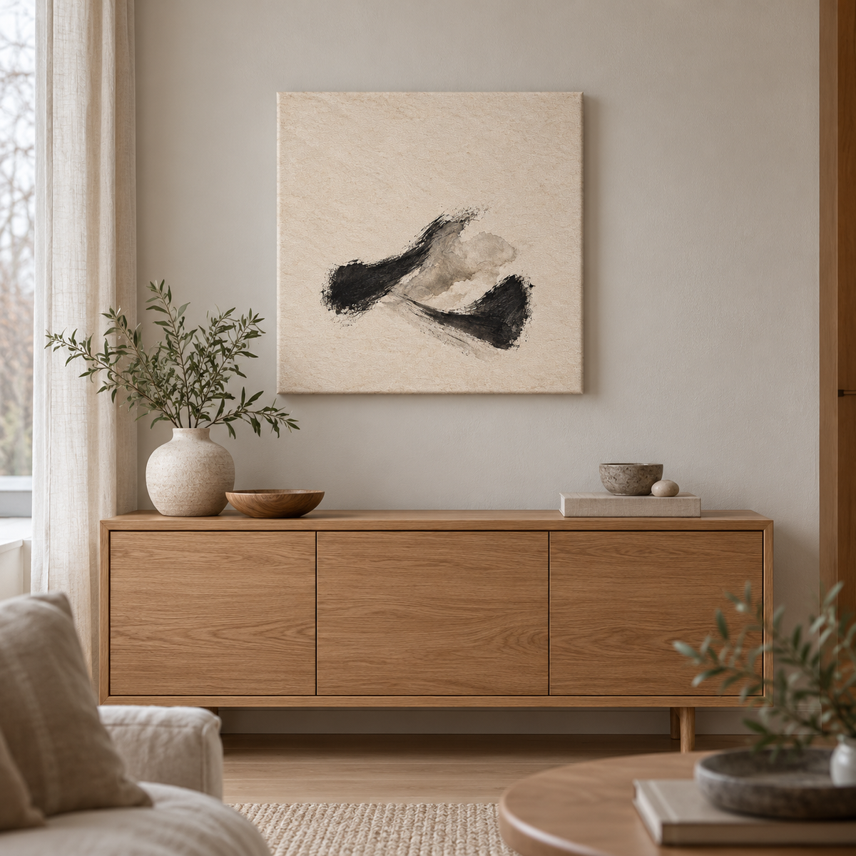 Quiet Charcoal Fold - Canvas