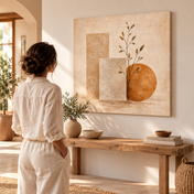 Quiet Ochre square canvas in a home