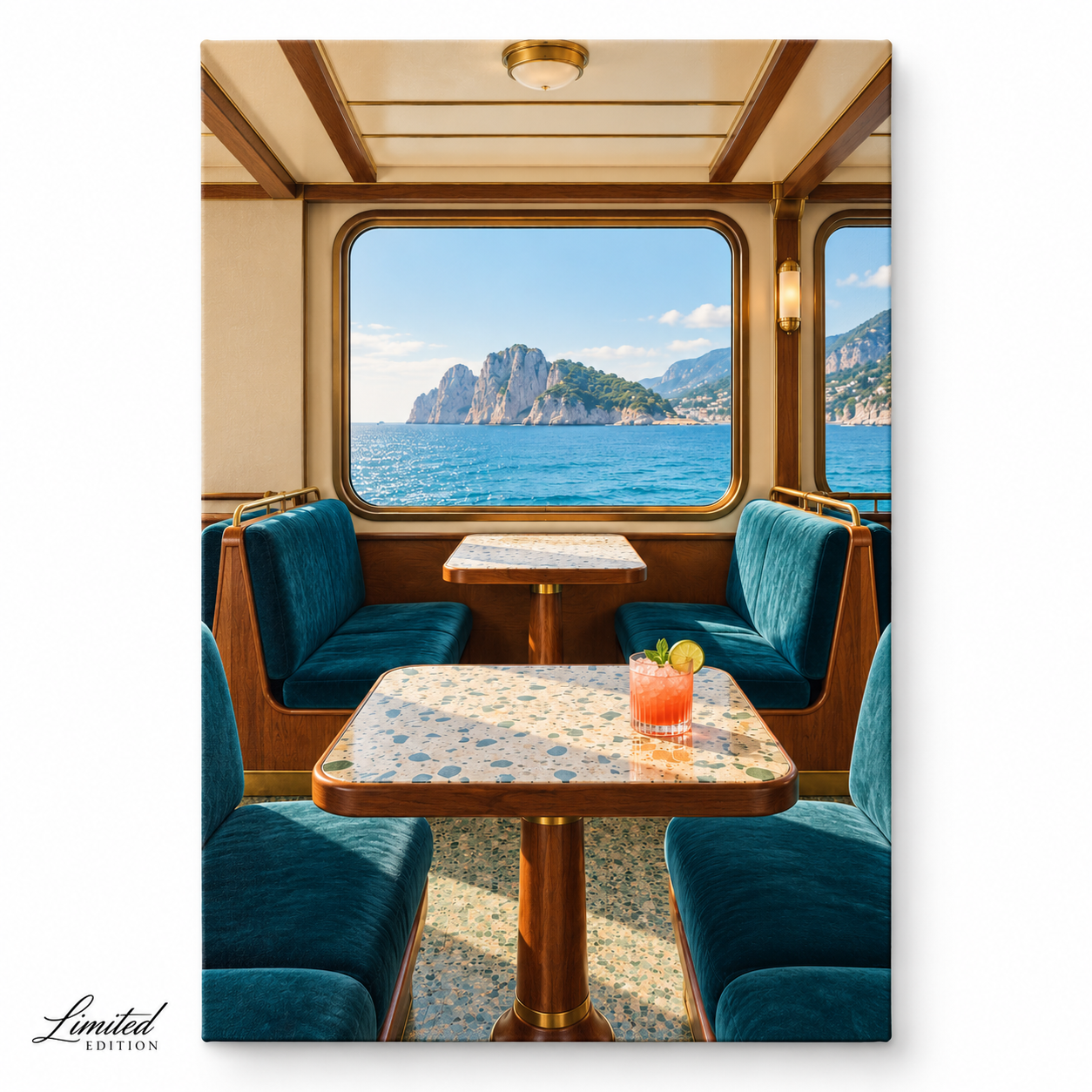Riviera Reverie — badge — 80 × 120 cm frameless canvas