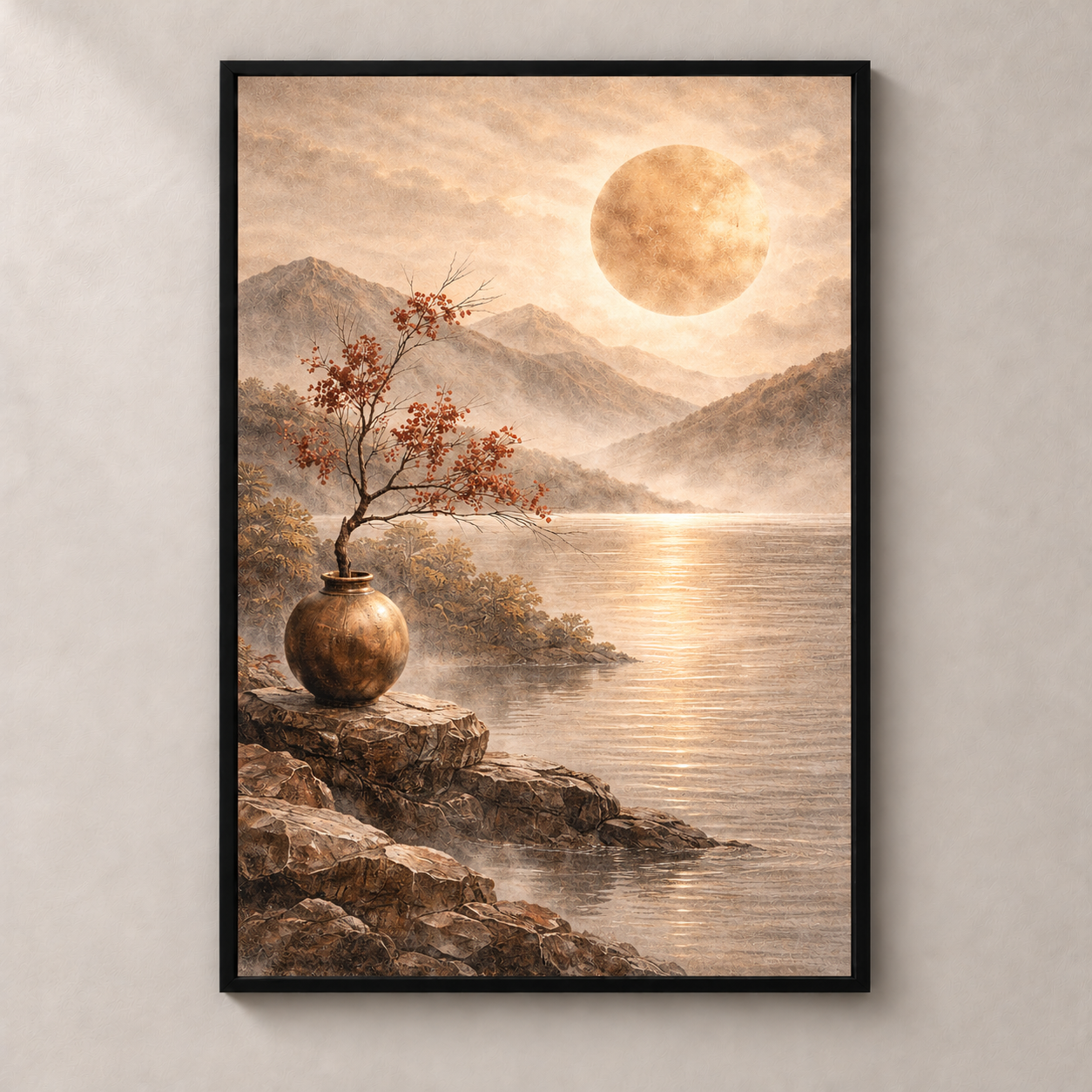 Sunlit Blossom Landscape - Poster standalone mockup with black frame