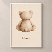 Teddy Bear personalised poster with white frame and example name Noah
